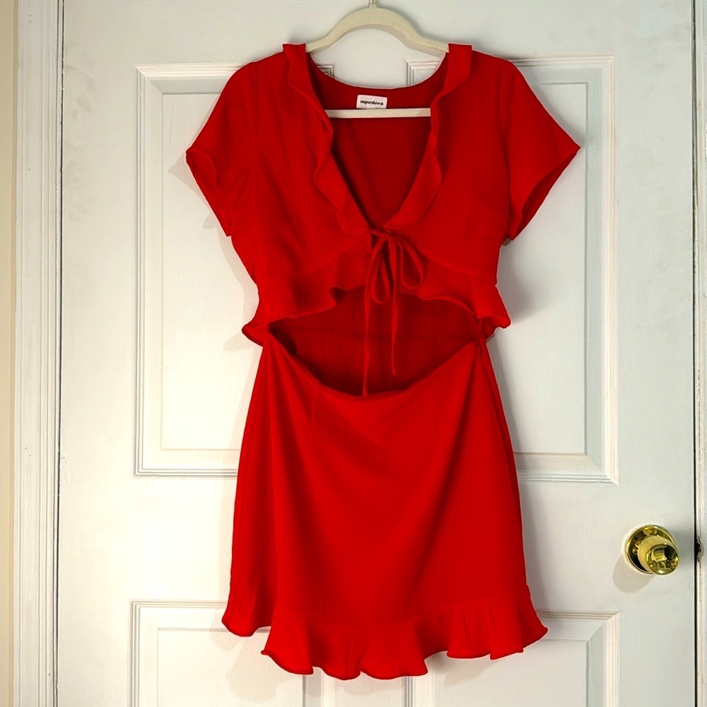 Mia Ruffle Tie Dress in Red